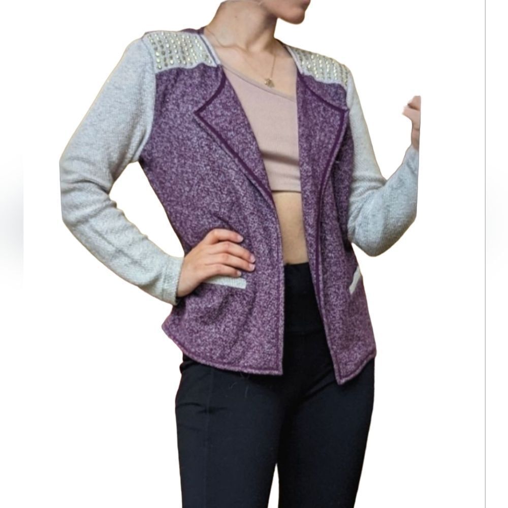 Style & Co Sweater Cardigan, Mulberry and Gold accents, PS